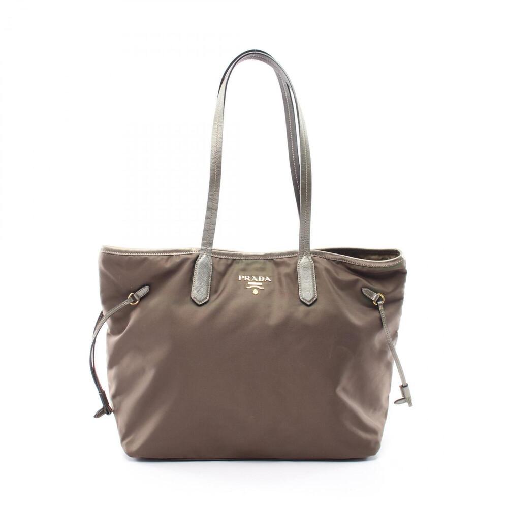 Prada TESSUTO SAFFIANO Tote Bag Handbag Nylon Saffiano Leather Women's Gray B...